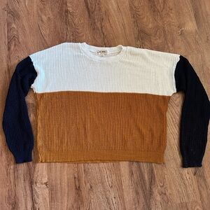 Say What? Women’s Sweater in Cream, Brown, and Blue